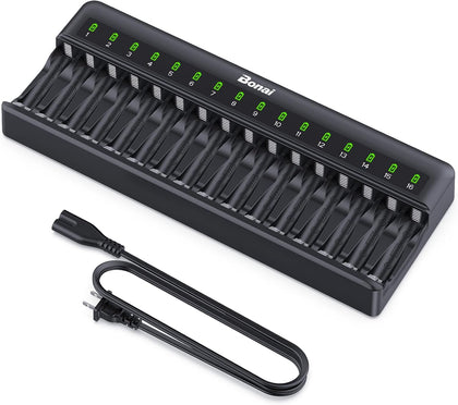 AA AAA Battery Charger 16 Bay for NiMH Rechargeable Batteries Independent Control with LED Light and Standard