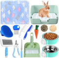 15 Pcs Rabbit Starter Kit Small Rabbit Litter Box Girls Gift Animal Grooming Kit Bunny Toys Bowl Blankets with