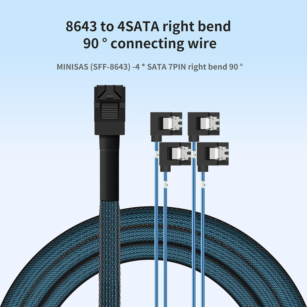 SFF-8643 to 4X SATA 90-Degree Right-Angle Adapter Cable - 0.5M/1.64FT Internal HD Mini SAS Connector for HDD/SSD Data Transfer (Server/Storage)
