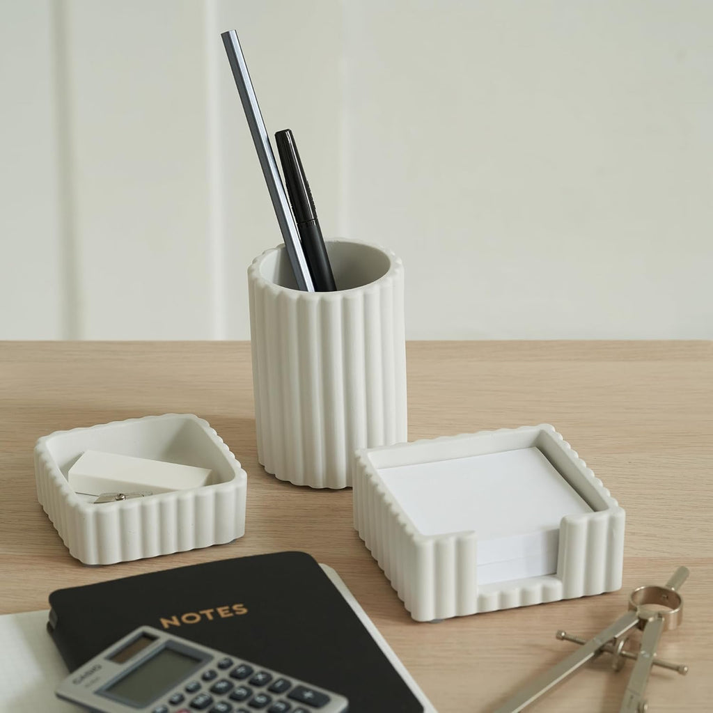 Aesthetic Desk Organizer Set of 3 For Your Office - Sturdy Concrete Desktop Accessories For Women Enhance Any Office