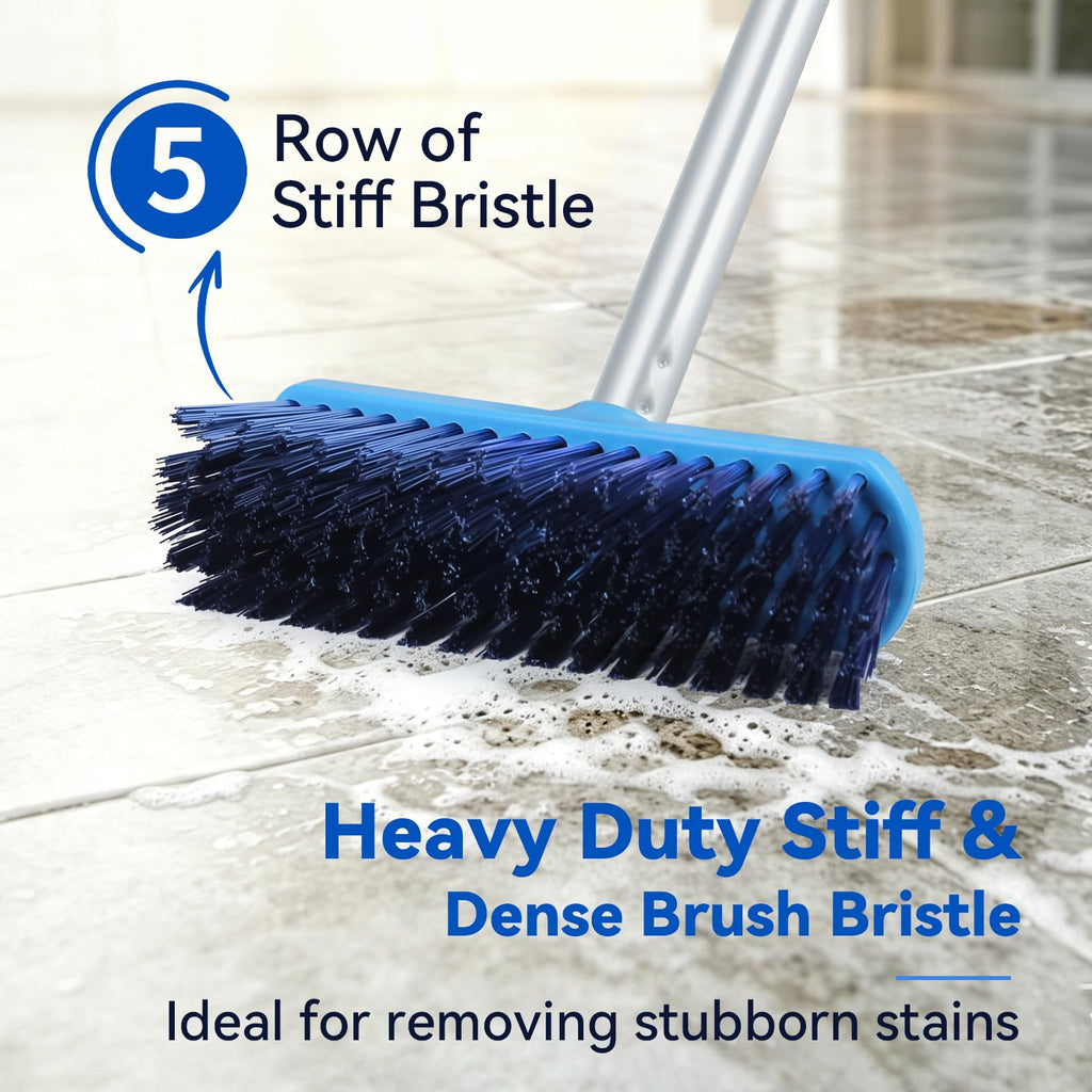 Deck Scrub Brush with Long Handle for Indoor and Outdoor Cleaning