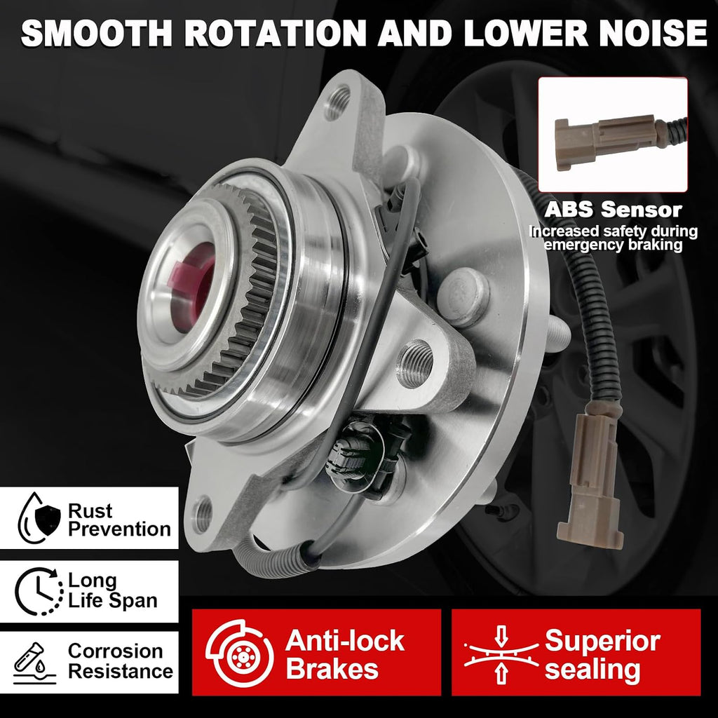 Pair 515169 4WD Front Wheel Bearing Hub Assembly Compatible with Ford F-150 2015 2016 2017 (2.7L 3.5L 5L Engines), 4x4 Hub Bearing Kit for Ford F150 2015-2017, 6 Lugs w/ABS