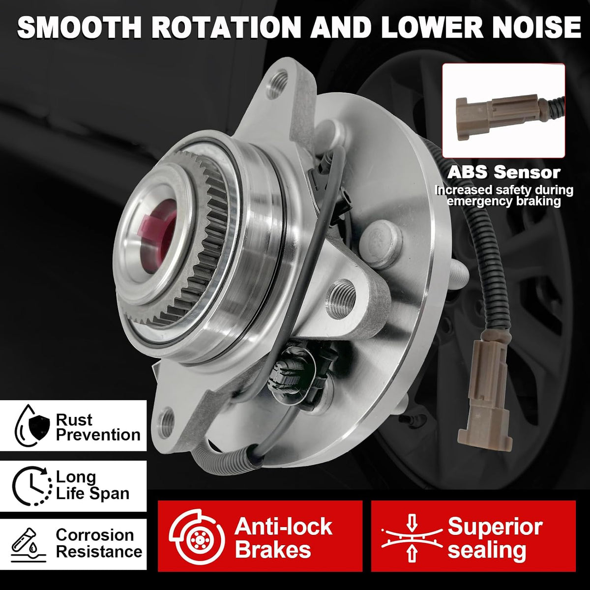Pair 515169 4WD Front Wheel Bearing Hub Assembly Compatible with Ford F-150 2015 2016 2017 (2.7L 3.5L 5L Engines), 4x4 Hub Bearing Kit for Ford F150 2015-2017, 6 Lugs w/ABS