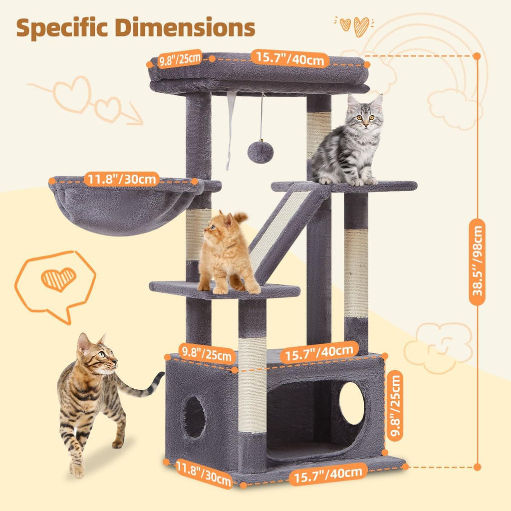 Cat Tree,38.5-Inch Cat Tower for Indoor Cats,Suitable for Kittens with Luxurious cat condo, Adjustable Baskets and