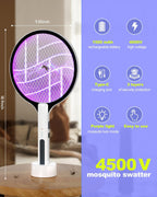 Electric Fly Swatter 4500V Bug Zapper Racket, 2 in 1 Handheld Fly Zapper & Purple Mosquito Killer Rechargeable and