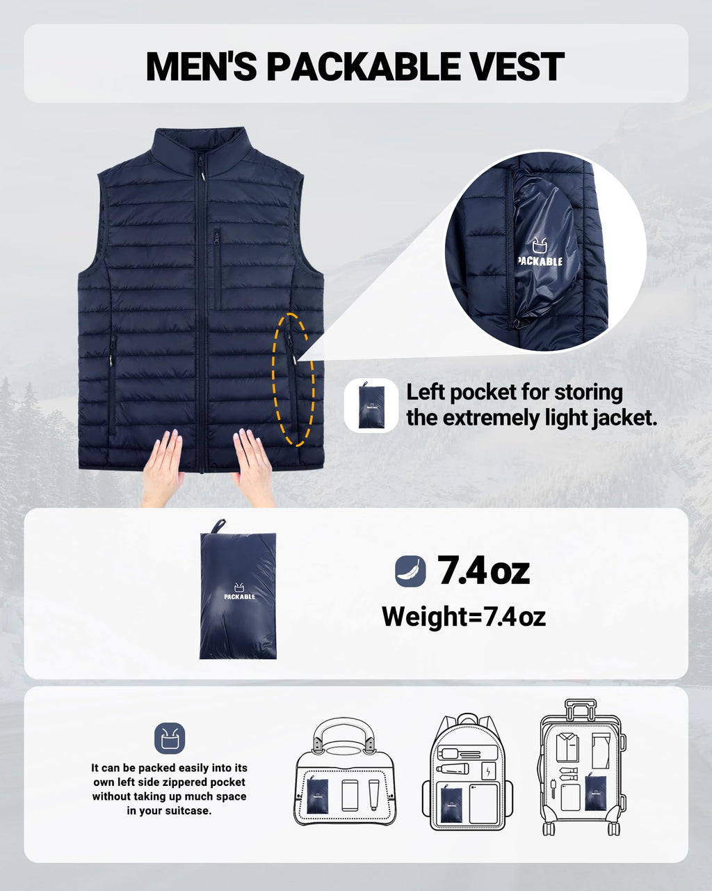 Men's Winter Puffer Vest Outerwear Lightweight Insulated