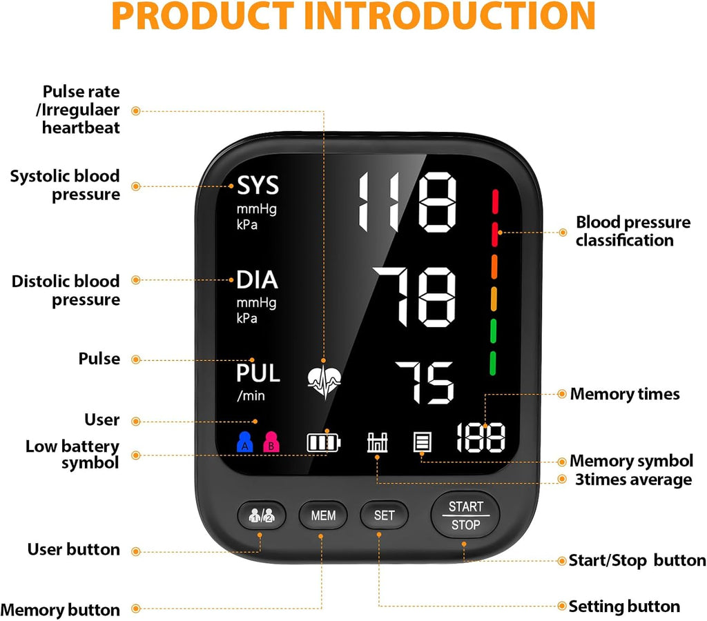 Blood Pressure Machine, Automatic Upper Arm Blood Pressure Monitor with 2x199 Readout, 4.5 Inch Backlit Large Screen