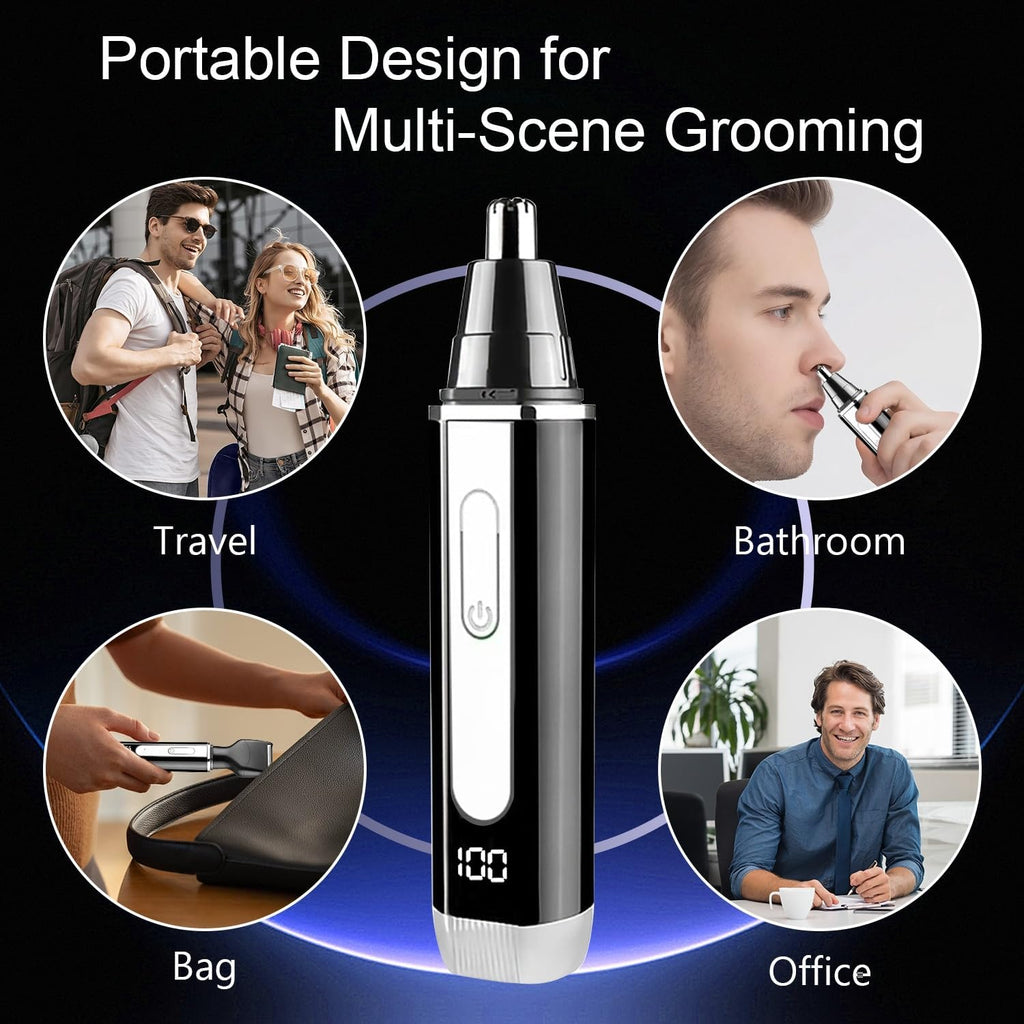 Nose Hair Trimmer for Men and Women: 4-in-1 Rechargeable Grooming Kit for Nose, Ear, Eyebrow & Beard, LED Display