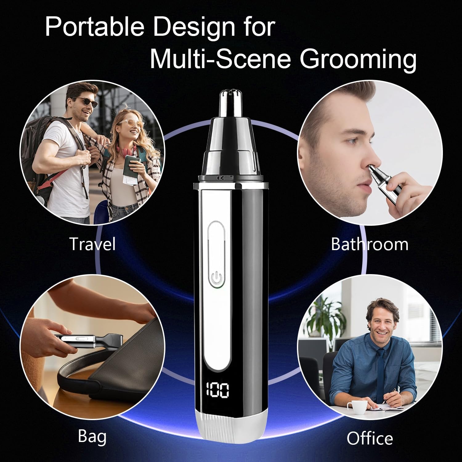 Nose Hair Trimmer for Men and Women: 4-in-1 Rechargeable Grooming Kit for Nose, Ear, Eyebrow & Beard, LED Display