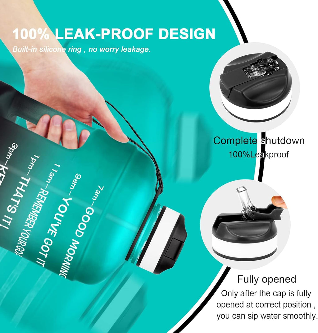 Motivational Gallon Water Bottle - with Straw & Time Marker BPA Free Large Reusable Sport Water Jug with Handle for