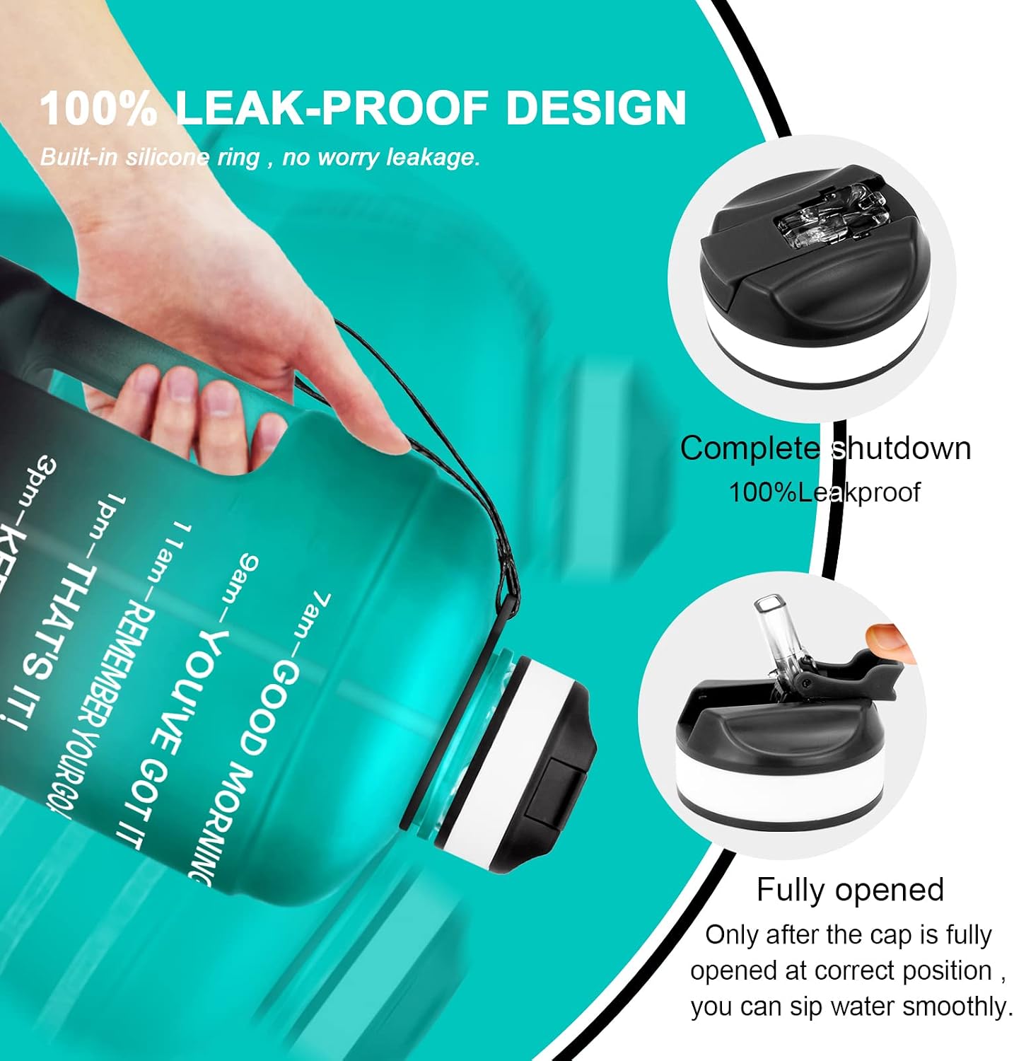 Motivational Gallon Water Bottle - with Straw & Time Marker BPA Free Large Reusable Sport Water Jug with Handle for