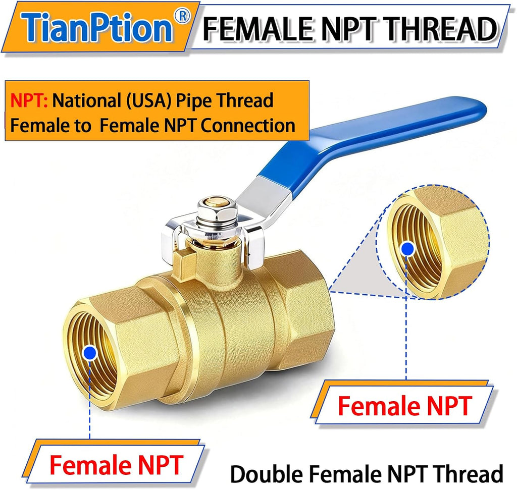 3/4 inch Full Port Brass Ball Valve with Double Female NPT Thread