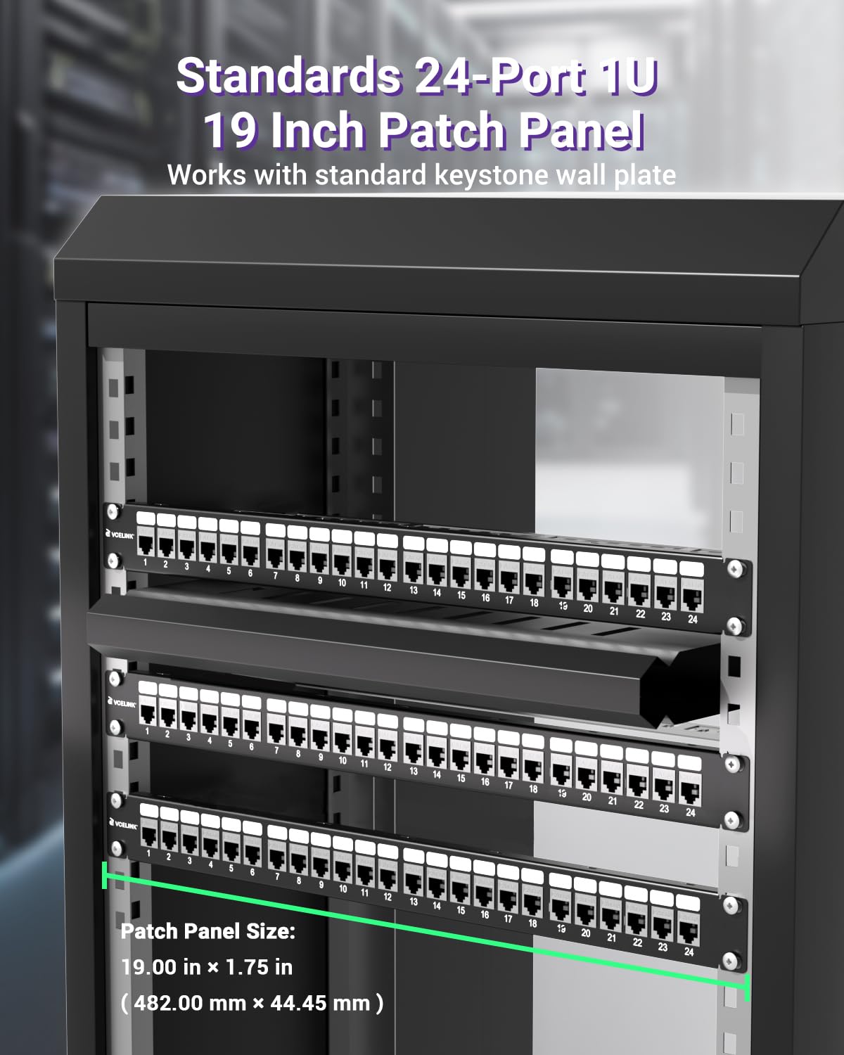 24 Port Shielded Cat6A Keystone Patch Panel, 1U 19-Inch All Metal | With Inline Keystone Coupler and Cable Management