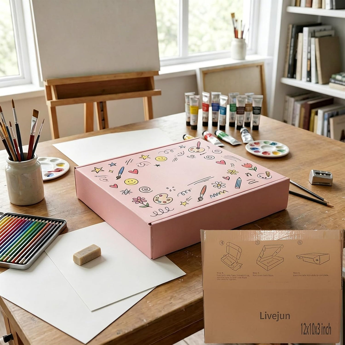Pink Shipping Boxes 20 Pack 12x10x3 inch, Corrugated Cardboard Gift Box