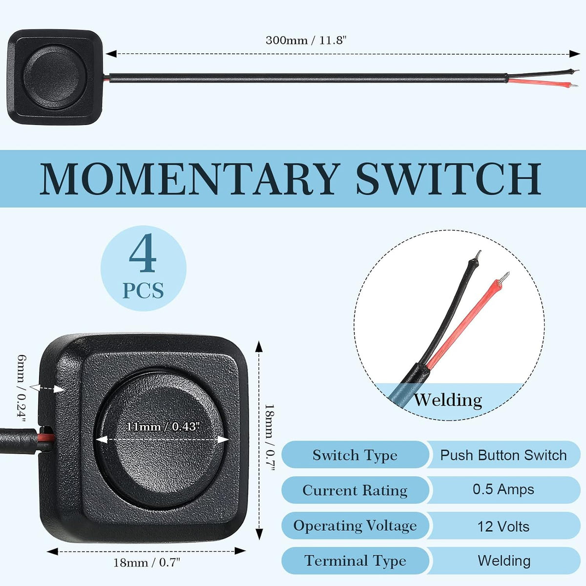 Leifide 4 Pcs Momentary Push Button Switch 12v 24v Surface Mount