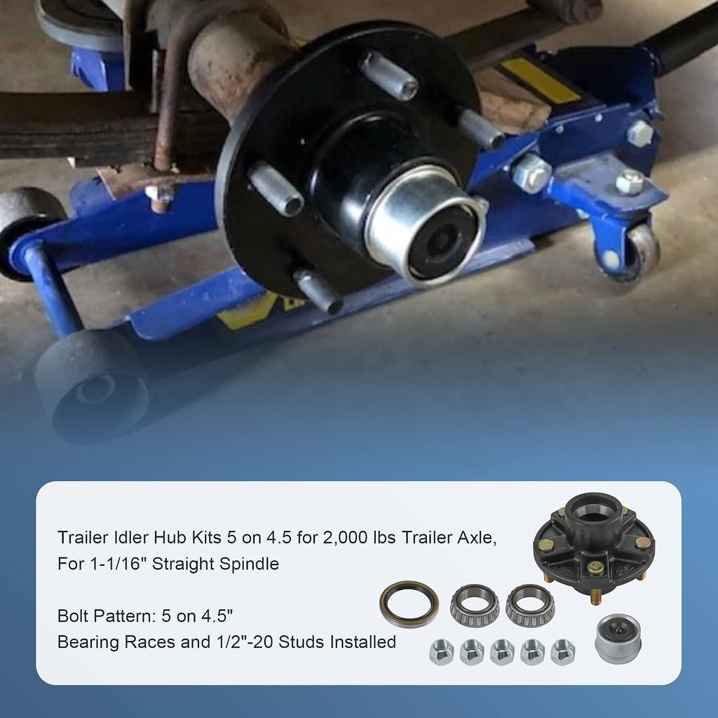 2 Trailer Idler Hub Kits 5 on 4.5" Replacement for Axle 1-1/16" Bearings 2000 lbs - 22016K