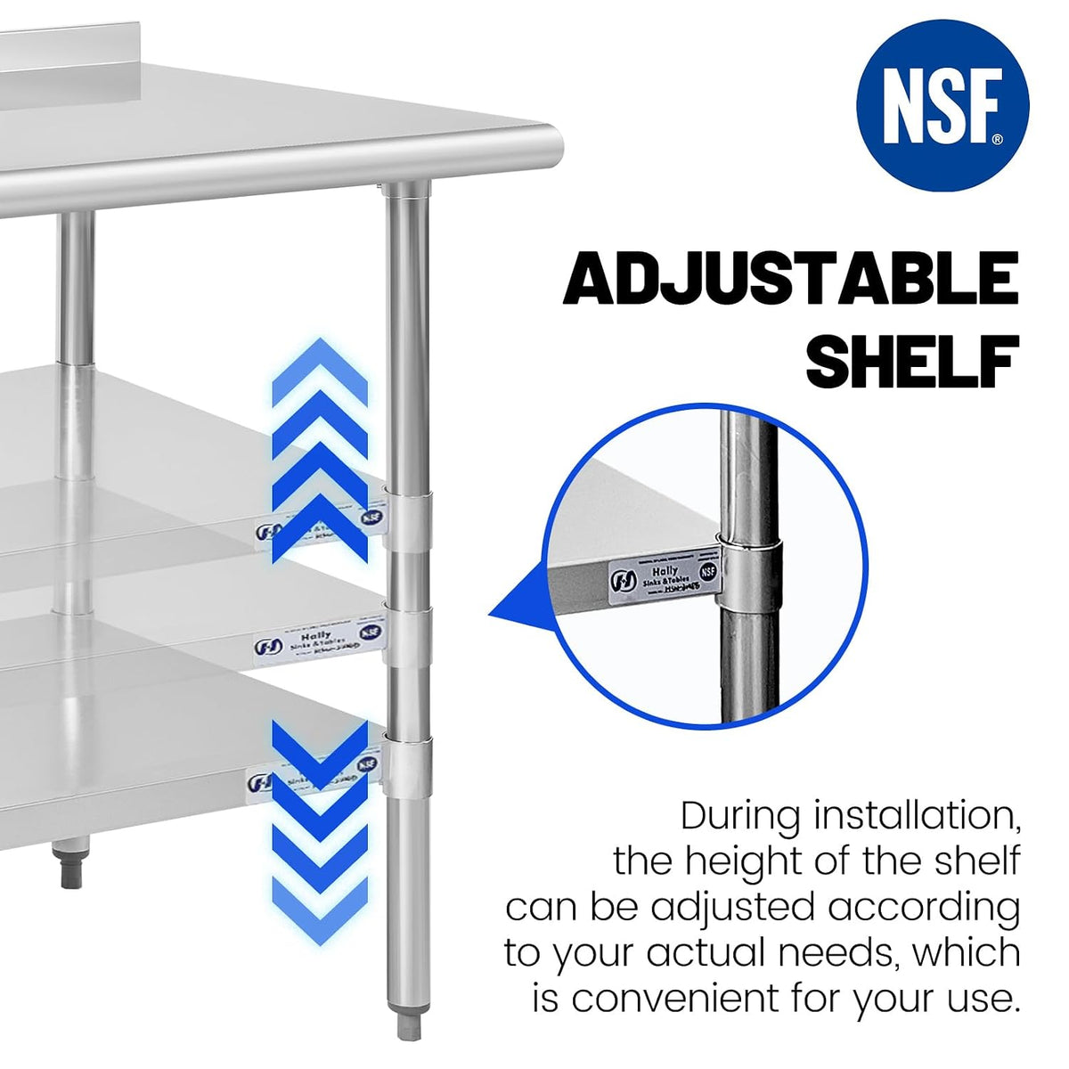 Hally Stainless Steel Table for Prep & Work 24" x 36" with Backsplash NSF