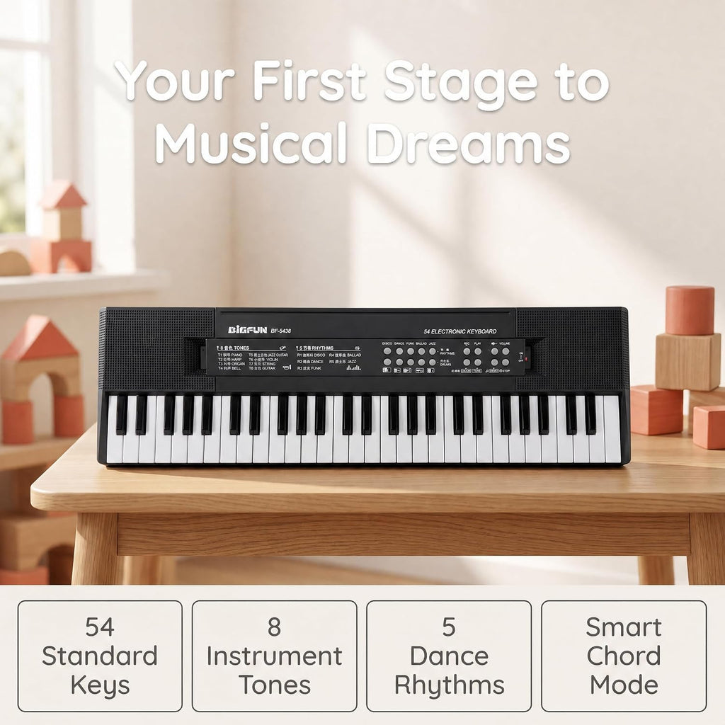 54-Key Kids Keyboard Piano, Electronic Musical Toy for Kids Ages 3+ | Kids Piano with Microphone & USB Cable