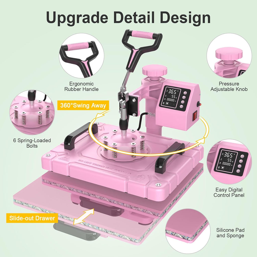 Heat Press 5in 1 Heat Press Machine 12x15 Inch Sublimation T Shirt Pressing with 30OZ 20OZ Tumbler Heat Press 360°