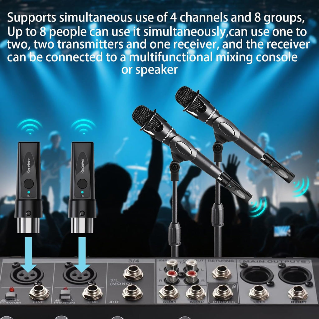 Wireless XLR Microphone System 1 Transmitter & 1 Receiver 2.4 GHz Digital Wireless Mic Kit for Dynamic & Condenser