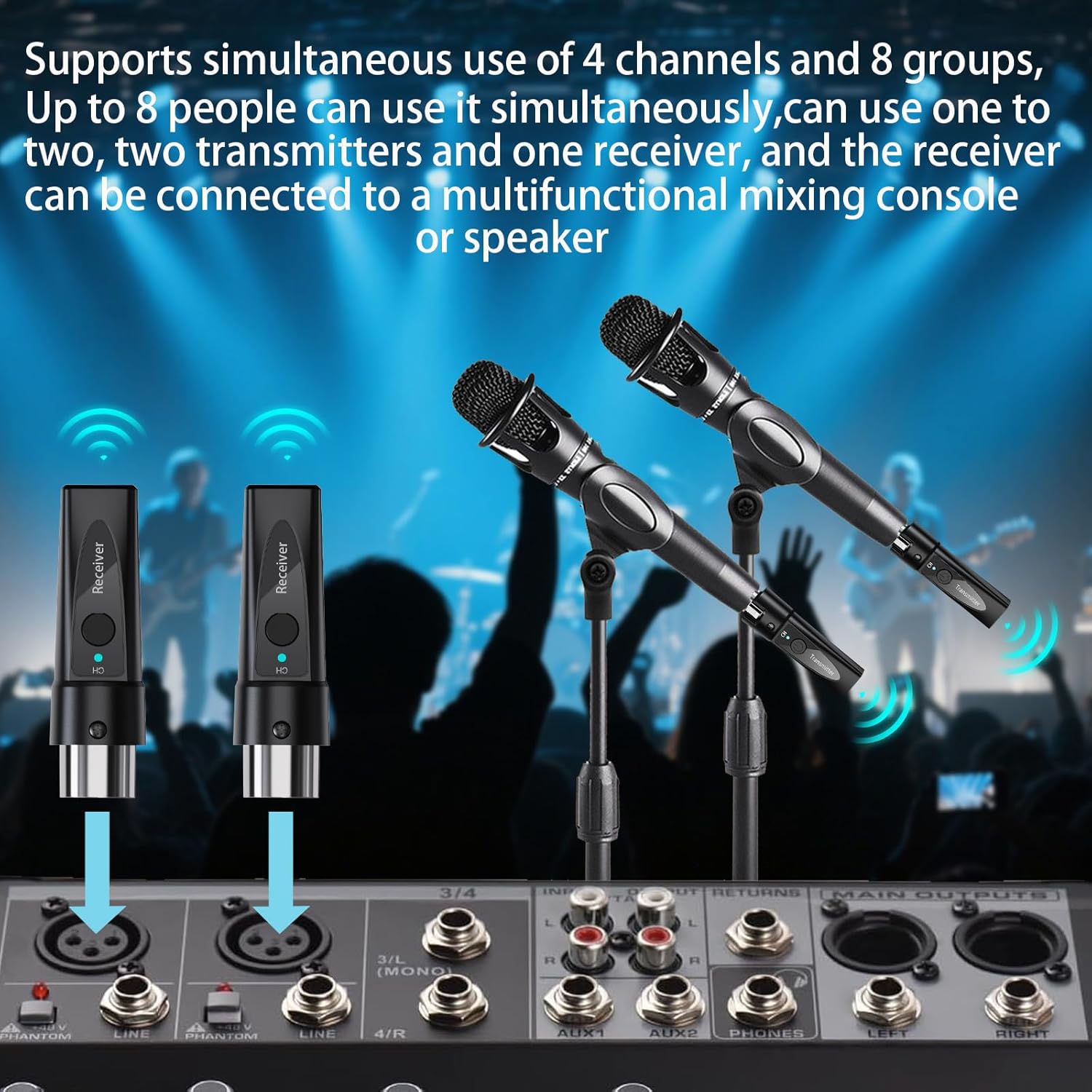 Wireless XLR Microphone System 1 Transmitter & 1 Receiver 2.4 GHz Digital Wireless Mic Kit for Dynamic & Condenser