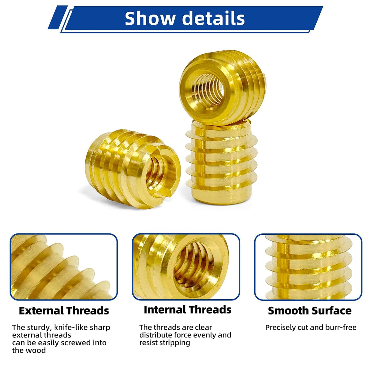 Threaded Inserts for Wood, Installation Kit, Brass, Includes 1/4"-20 Knife Thread Inserts (10pcs), Drill, Installation Tool
