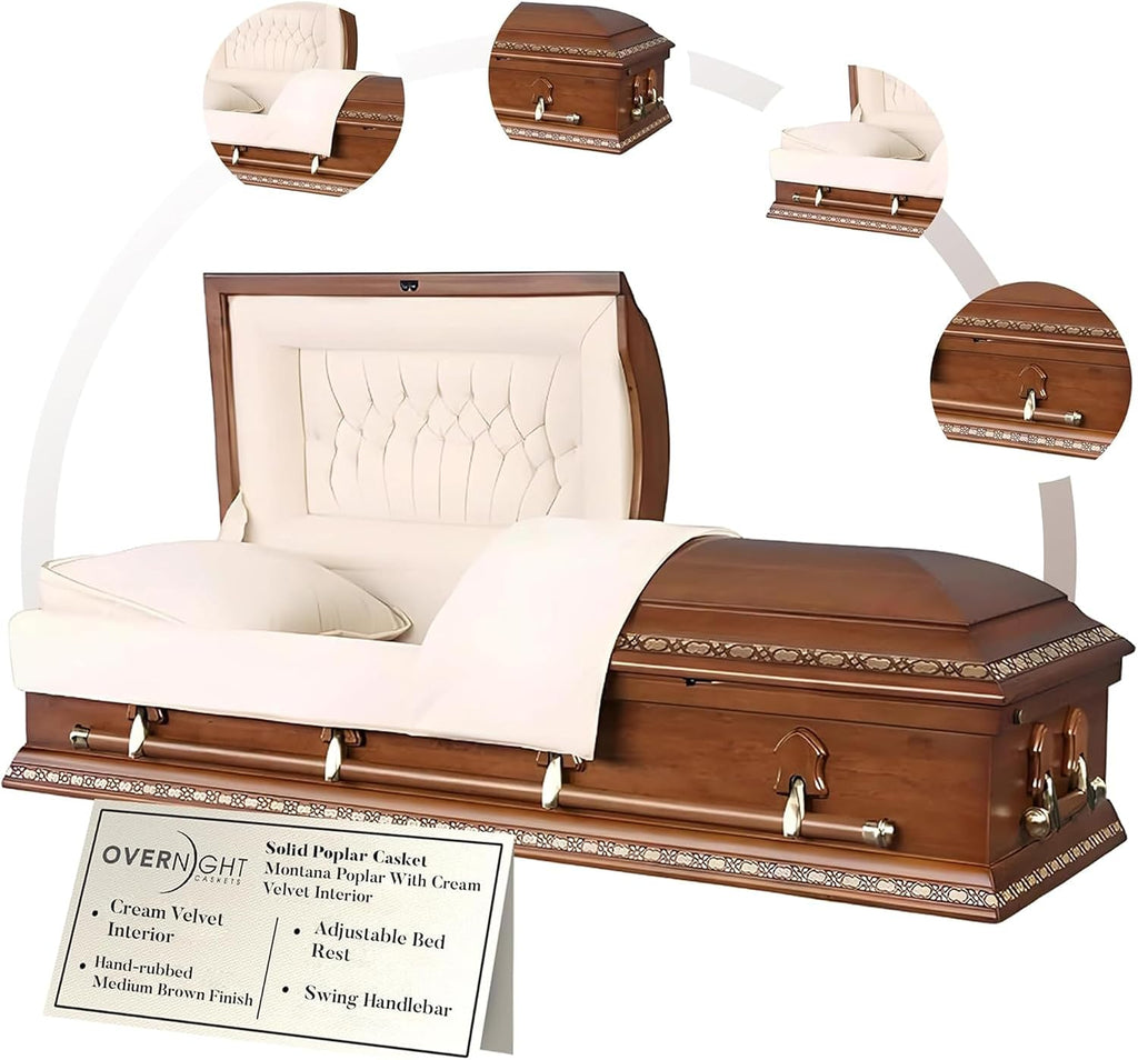Montana Poplar Wood Casket with Cream Velvet Interior