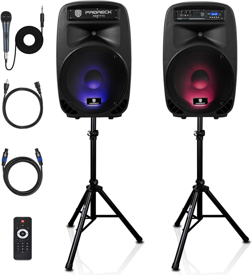 Party 15 Portable 15-Inch 2000 Watt 2-Way Powered PA Speaker System Combo Set with Bluetooth/USB/SD Card/FM/Remote