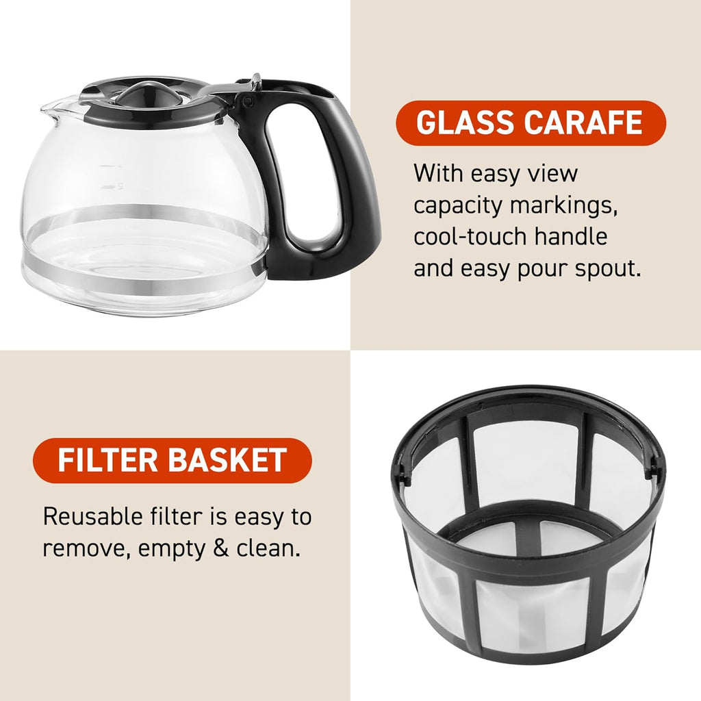 EHC4128 Automatic 4-Cup Drip Coffee Maker, Black | Glass carafe, Pause N Serve, reusable filter, On/Off switch, and
