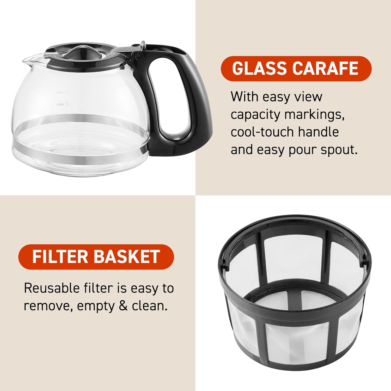 EHC4128 Automatic 4-Cup Drip Coffee Maker, Black | Glass carafe, Pause N Serve, reusable filter, On/Off switch, and