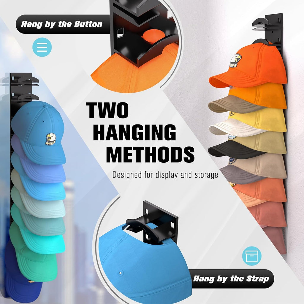 Hat Organizer for Baseball Caps 2Pack, Hat Rack for Wall with Strong Adhesive Hold up to 20 Hats, Hat Hanger Holder
