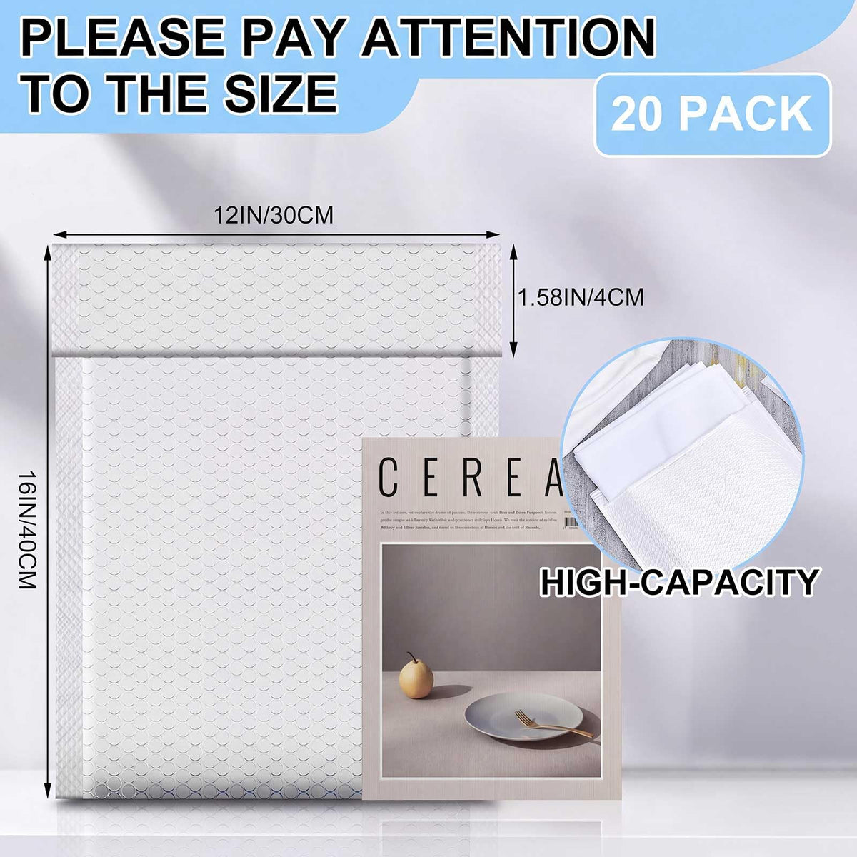20 Pack 12 x 16'' Extra Large Bubble Mailers Padded Envelopes, White
