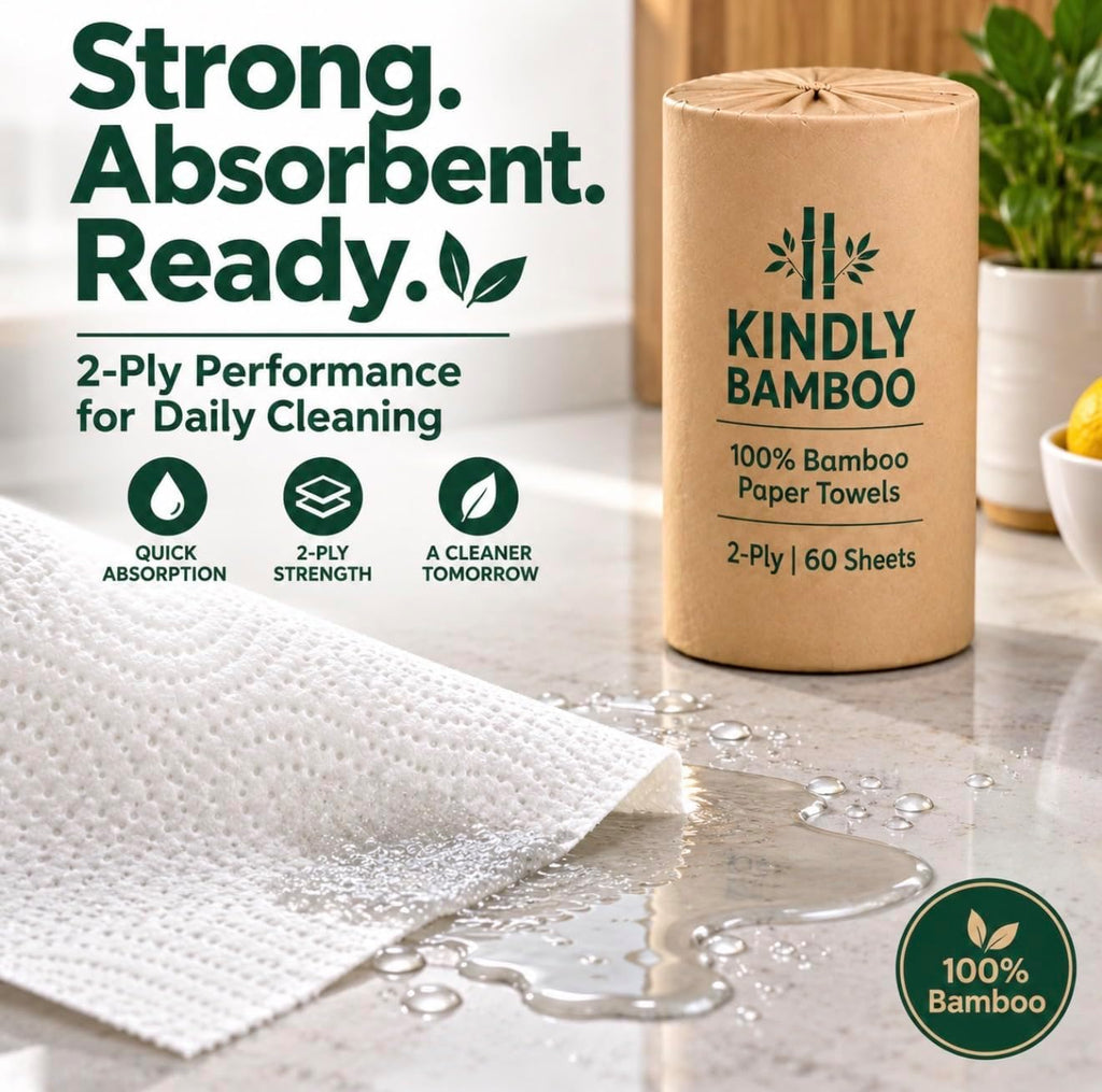 Premium 100% White Bamboo Paper Towels, Large Size Sheets, 12 Rolls