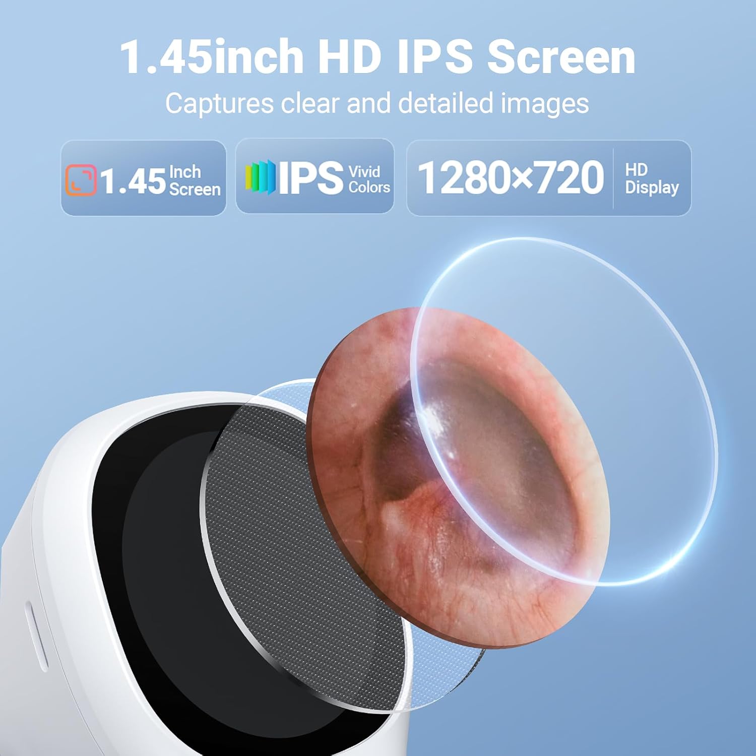Digital Otoscope with Light, 1.45" IPS Display Ear Scope, 3.9mm Ear Camera