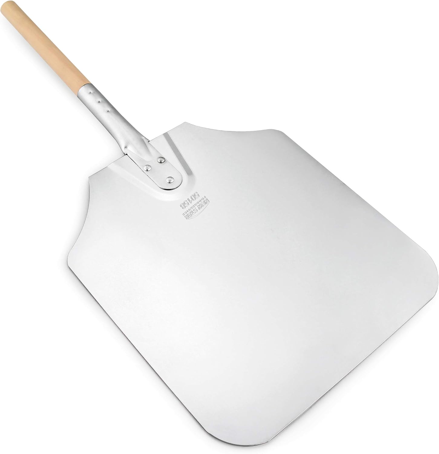 50158 Aluminum Pizza Peel, Wooden Handle, 12 x 14 inch Blade, 26 inch overall