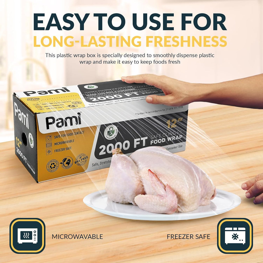 Plastic Food Wrap 12 in x 2000 ft with Slide Cutter,BPA Free,Microwave