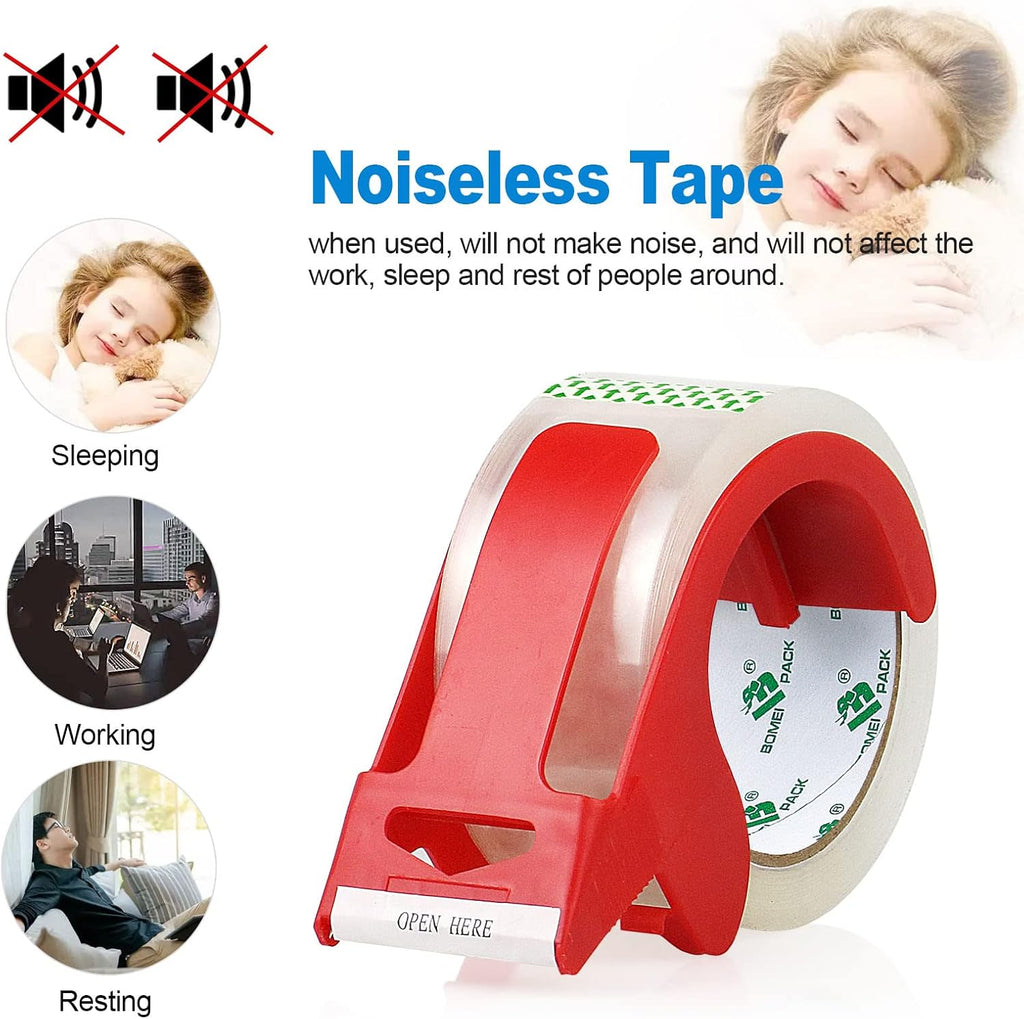 Heavy Duty Clear Packing Tape,2 Rolls with refillable Dispenser,Noiseless Packaging Tape 1.88 Inches x 55