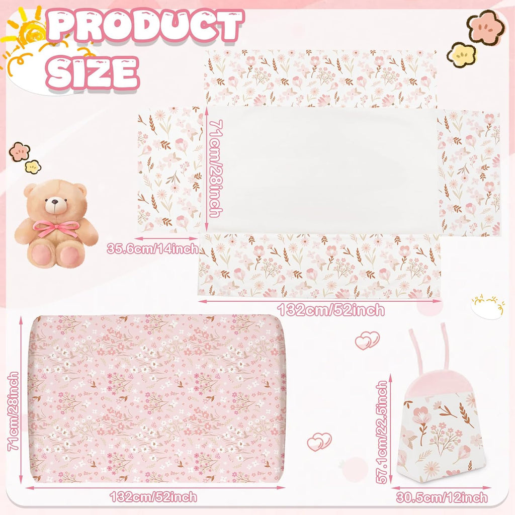 4 Pieces Crib Bedding Set for Girls and Boys, Soft Baby Bedding Set Including Crib Skirt, Comforter, Sheet and Diaper