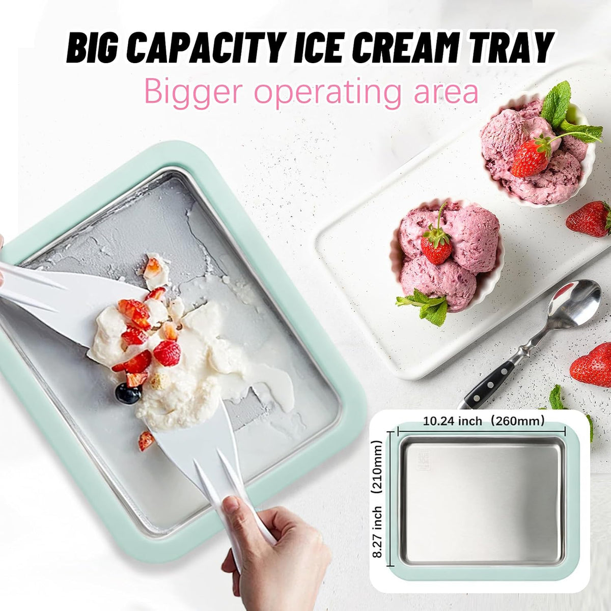Rolled Ice Cream Maker Kit with Lid and 2 Spatulas, Rolled Ice Cream Tray