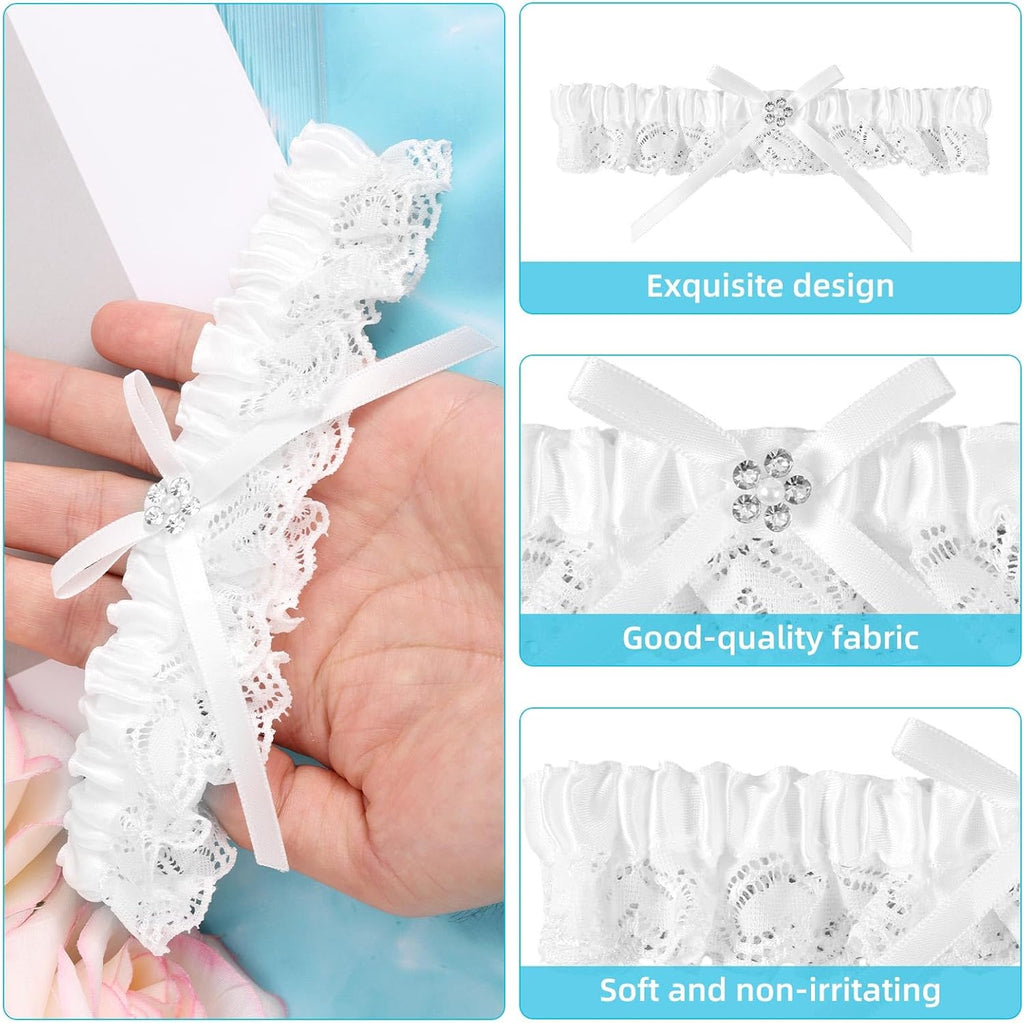 Wedding Garter for Bride, White Lace Bridal Garter with Bow Stretch Leg Strap Elegant Wedding Accessories Prom