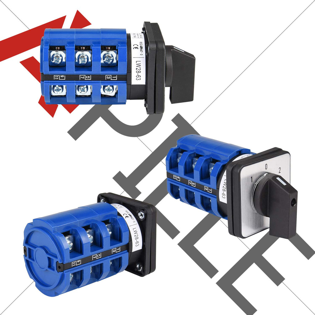APIELE Changeover Selector Switch 3 Position 440V Universal Rotary Cam Selector (63A 12 Terminal)