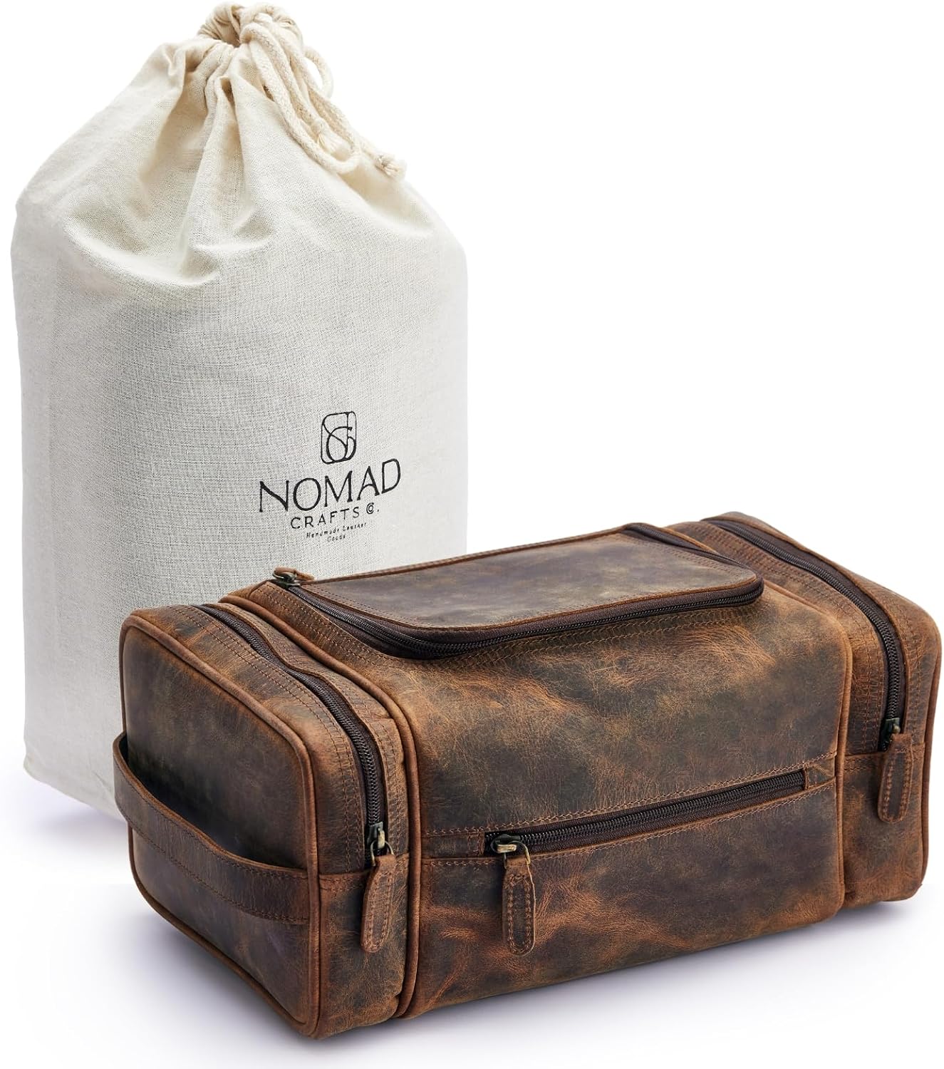 Extra Large Leather Toiletry Bag for Men - Premium Leather Men's Toiletry Bag for Travel, Dopp Kit, Pouch, Large