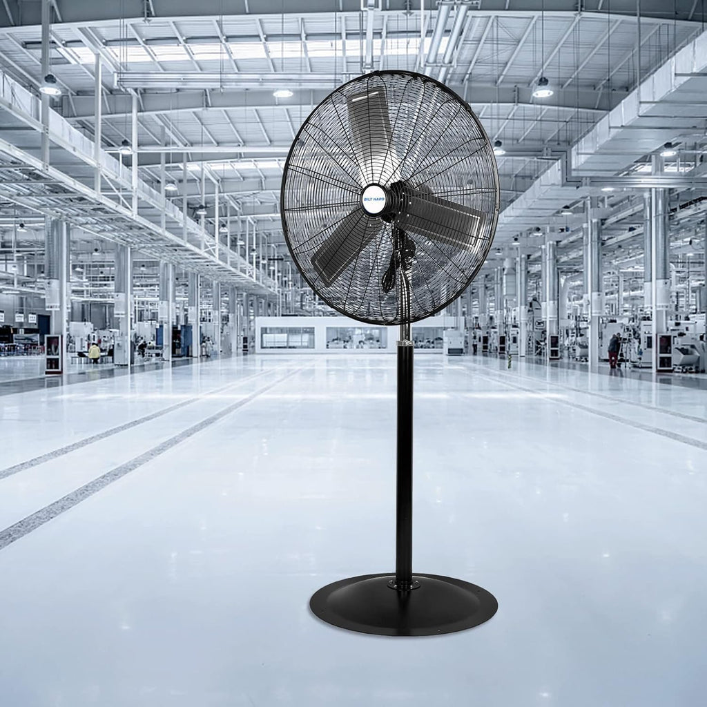 6450 CFM 24" High Velocity Pedestal Oscillating Fan, 3-Speed Adjustable Height Industrial Floor Fan with Aluminum
