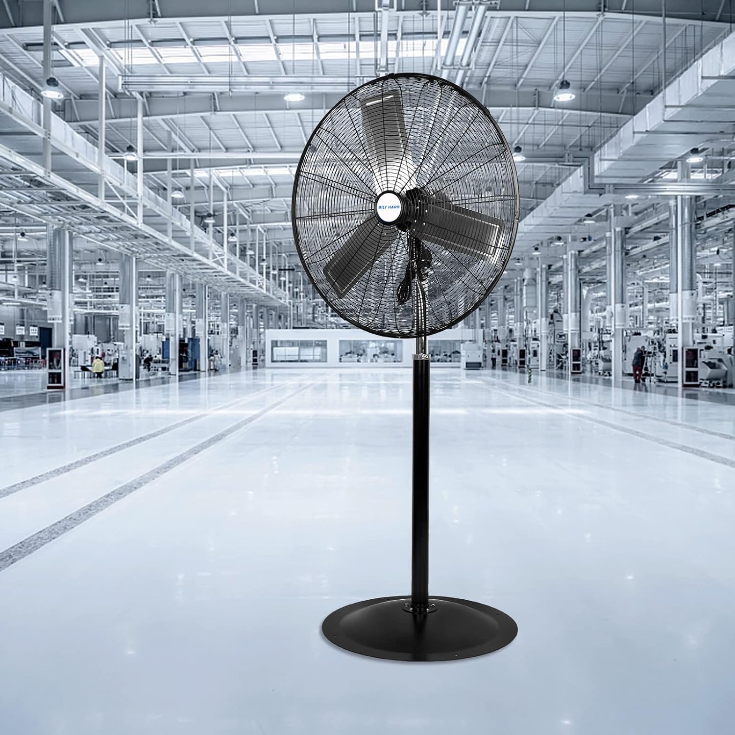 6450 CFM 24" High Velocity Pedestal Oscillating Fan, 3-Speed Adjustable Height Industrial Floor Fan with Aluminum