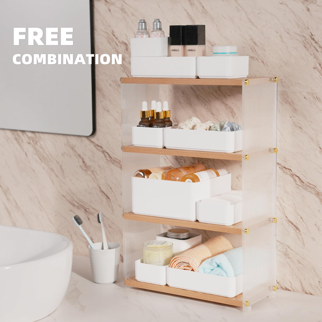 11-Piece Stackable Drawer Organizer Set, Multi-size Desk Drawer Organizer Trays Vanity Storage Bins for Storing