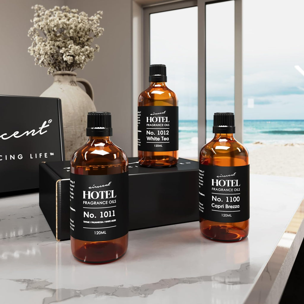 AirScent Hotel Diffuser Oil Gift Set - Beach Escape 3 Pack - 120 mL | Fragrance Oil Bottles for Ultrasonic and