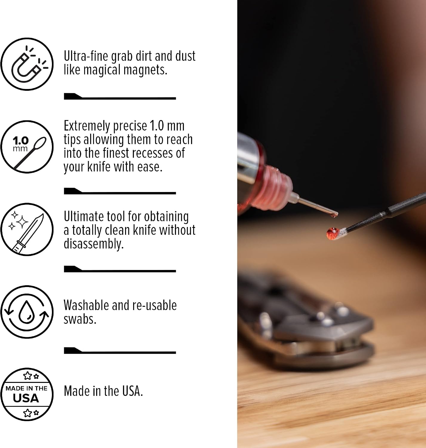 KPL MicroFiber Knife Care Detail Swabs - Ultra-Precision Detailing Probes for Knife, Kitchen Cleaning Supplies