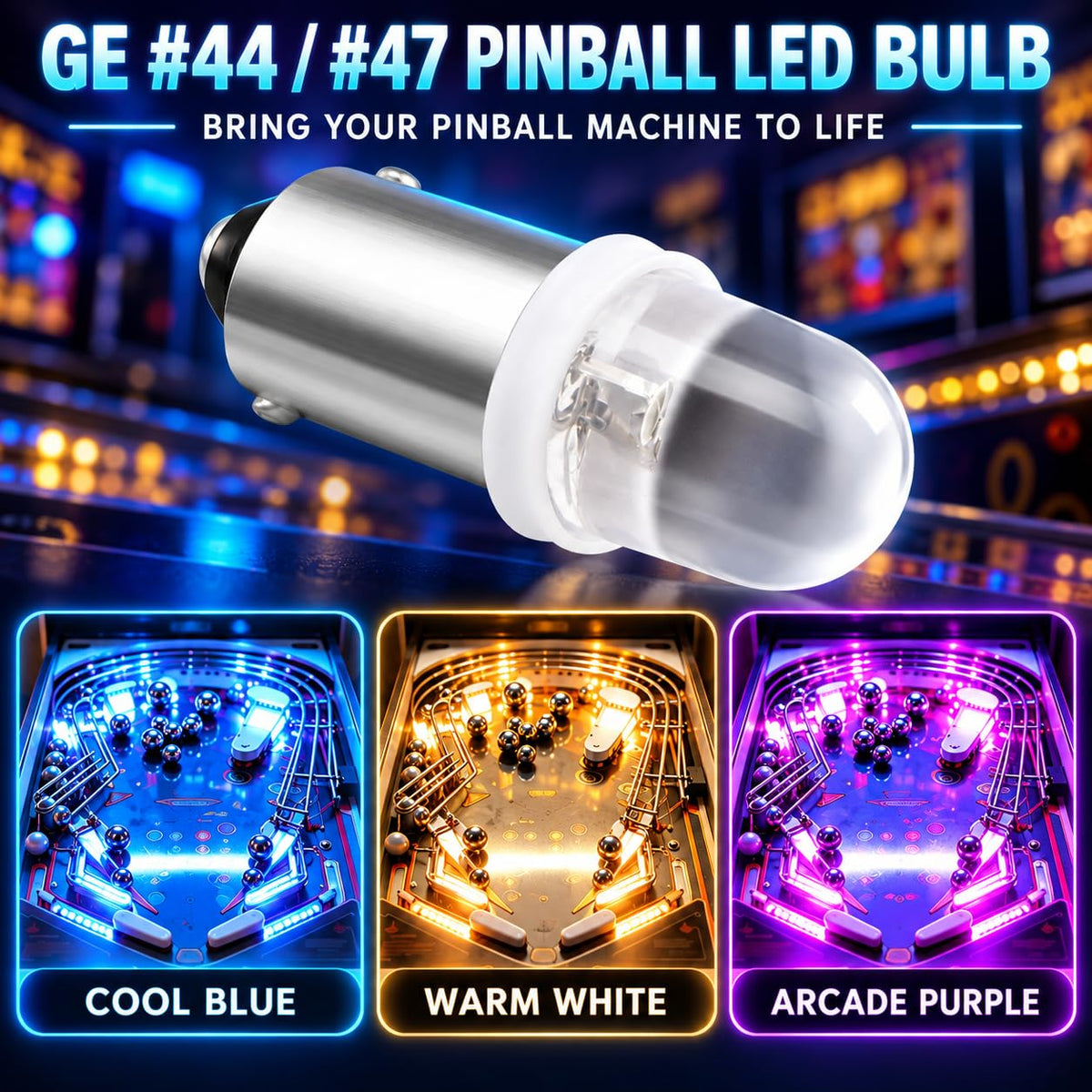 GE44 47 755 Bulb BA9S Pinball Led Bulbs,DC 6V/6.3V, Warm White
