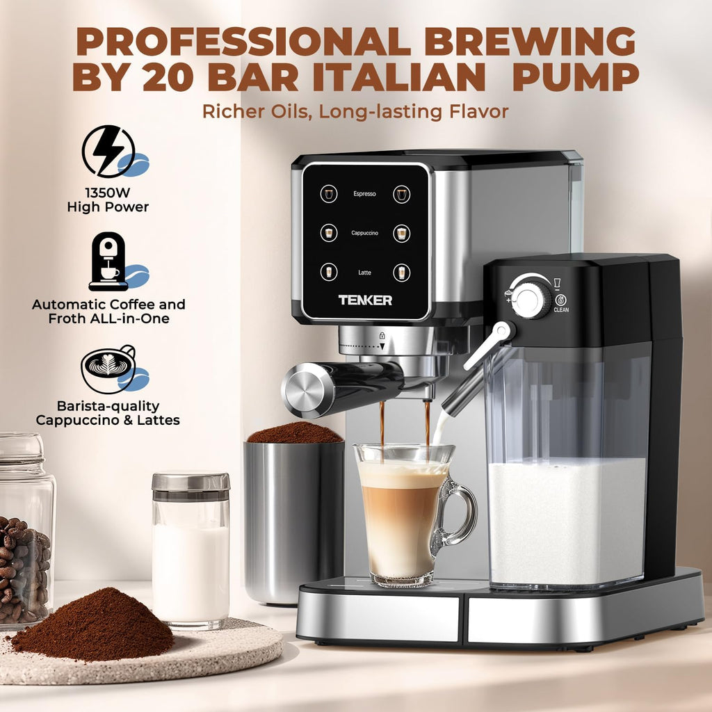 Espresso Machine 20 Bar, Cappuccino Machine with Automatic Milk Frother, Latte Machine in Stainless Steel Design