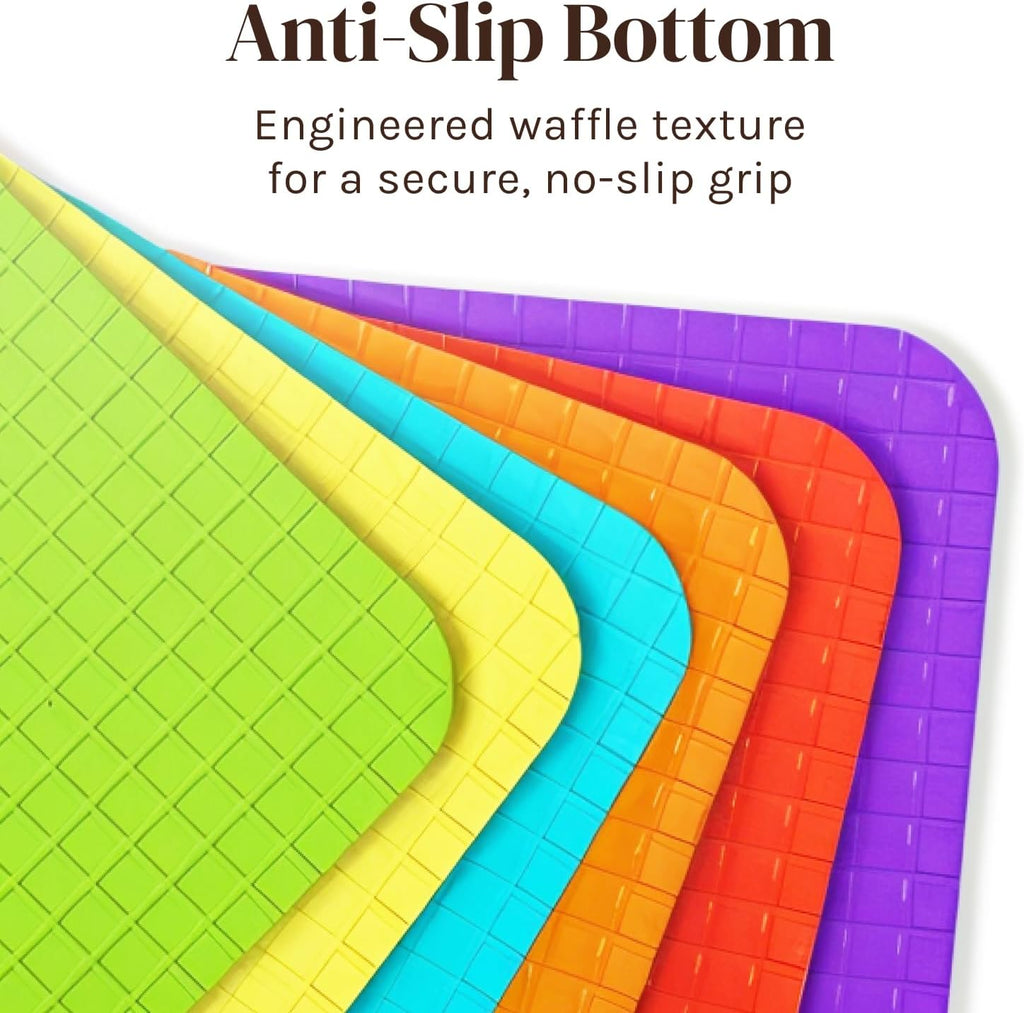 Extra Thick Flexible Plastic Cutting Board Mats, Set of 6 for Kitchen, BPA Free, Non-Slip Waffle Back, Dishwasher